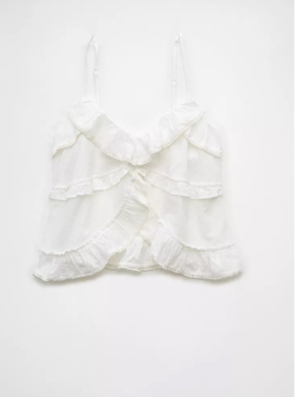 American Eagle White Ruffle V-Neck Cami Top Large
